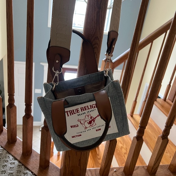 Mini True Religion denim bag with tan straps - Picture 5 of 5
